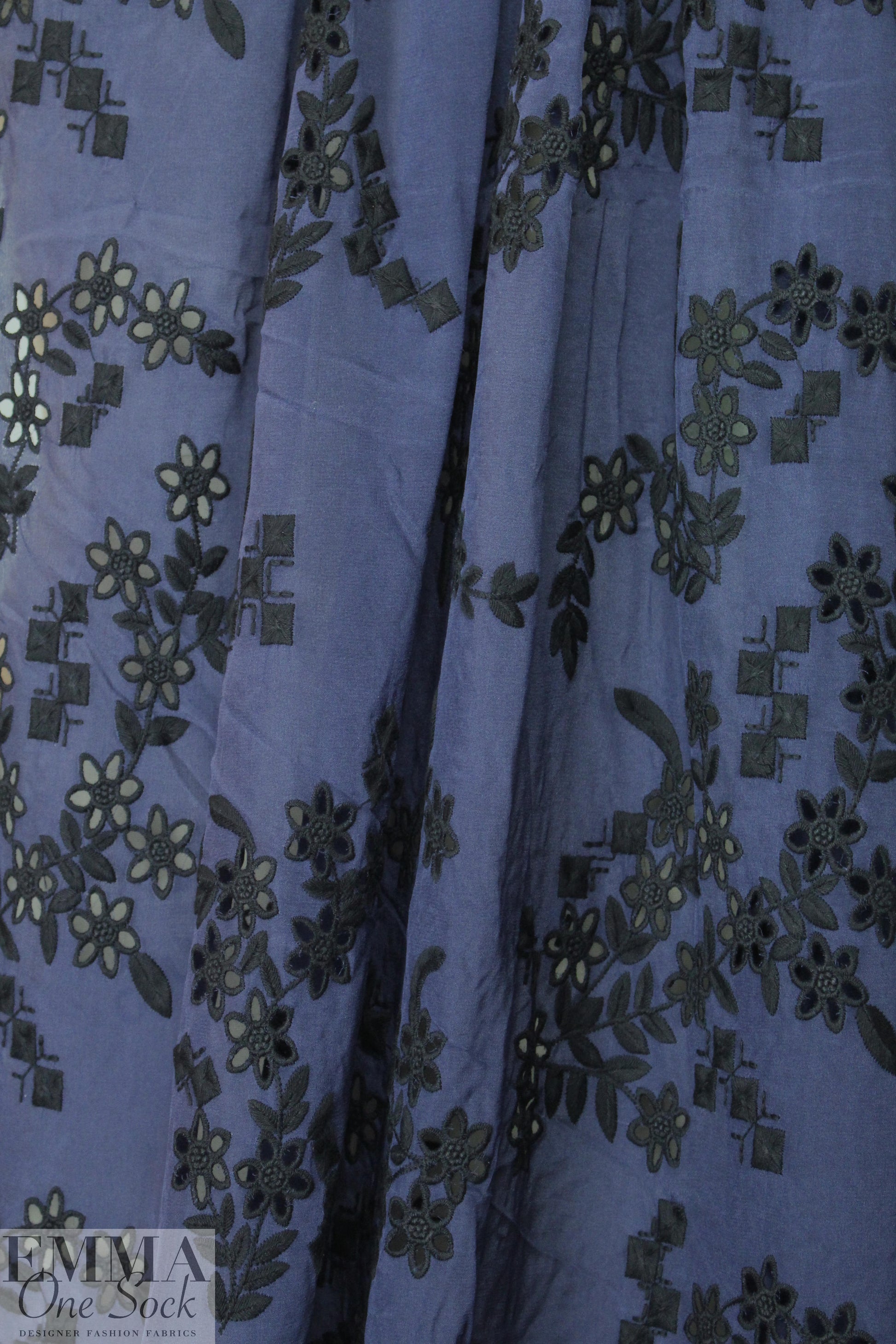 NY designer silk/cotton eyelet - navy/black .875 yds