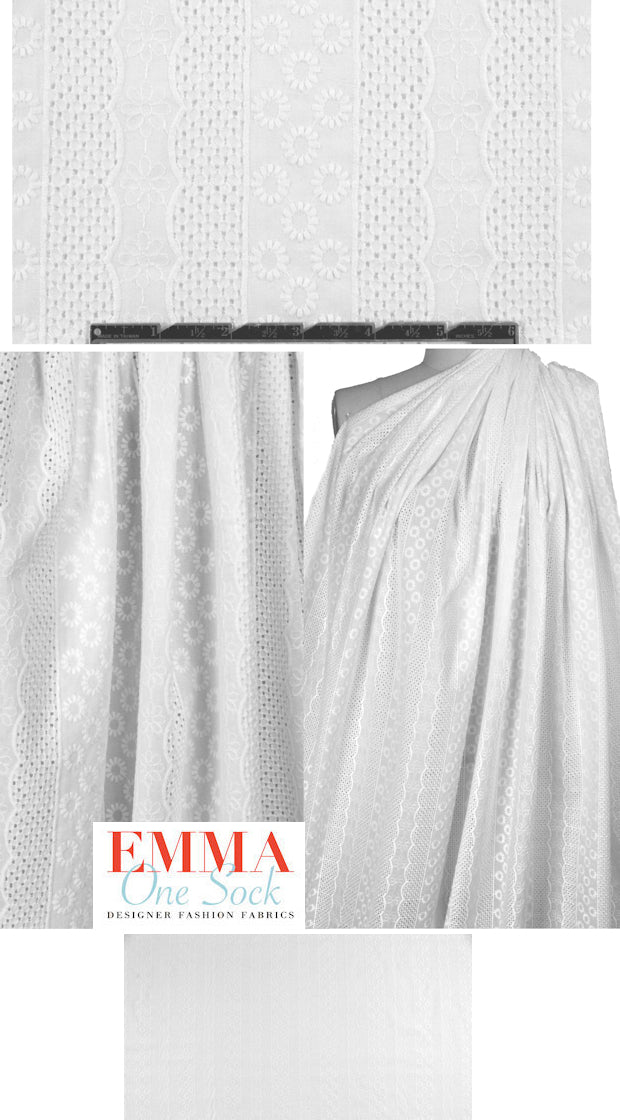 NY designer white embroidered cotton 1 yard
