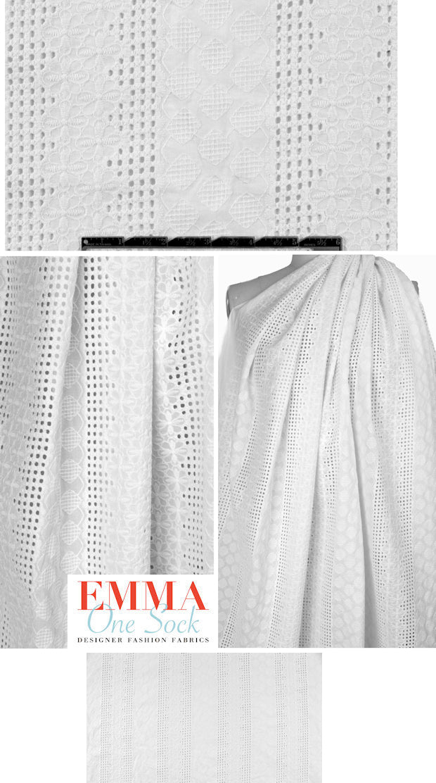 NY designer white embroidered cotton eyelet
