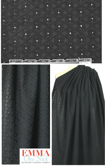 Tah@ri embroidered cotton eyelet lace - black