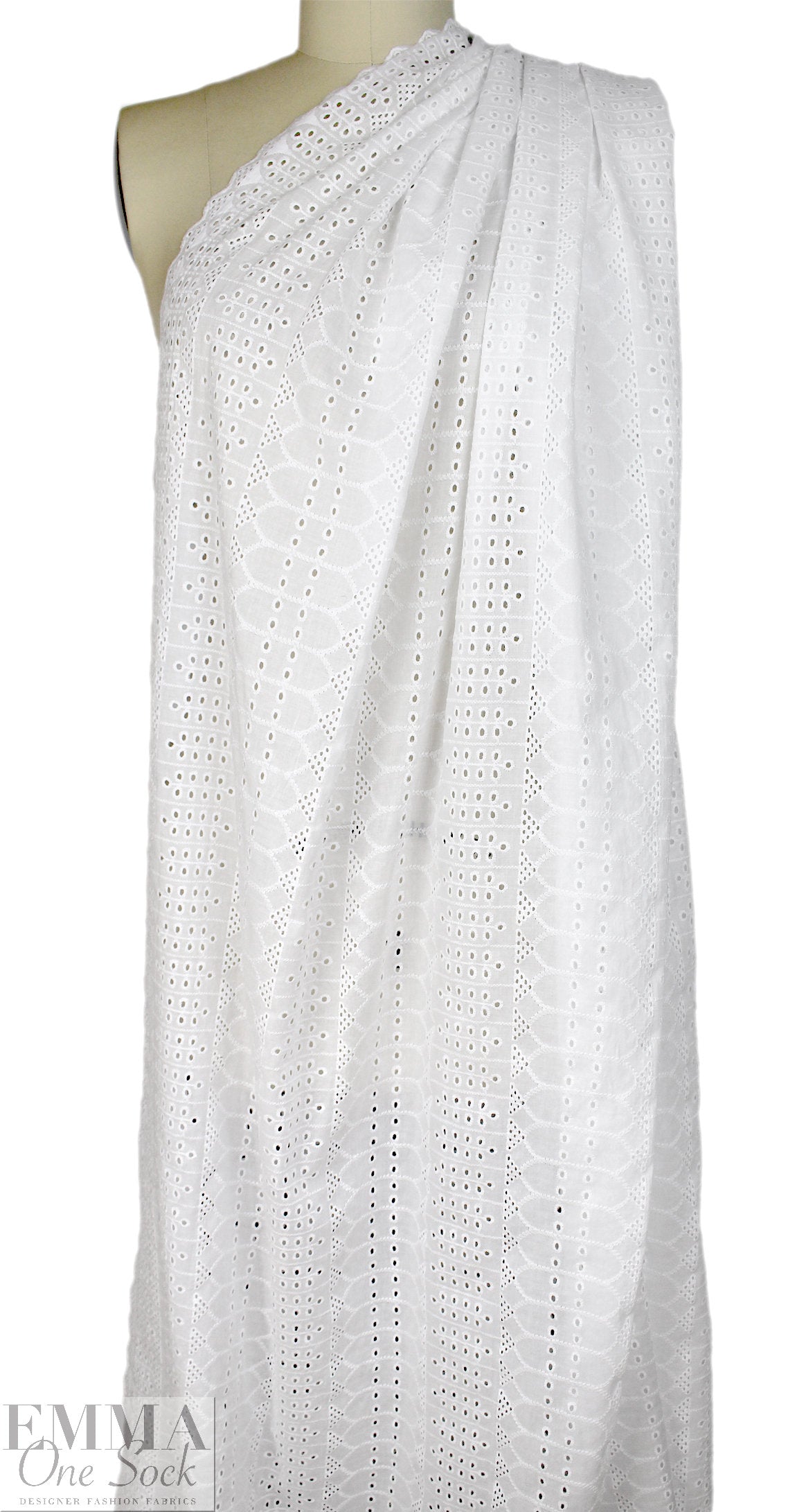 NY designer embroidered cotton eyelet - white  1.75 yd