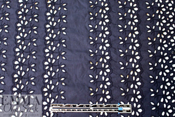 NY designer embroidered cotton eyelet lace - navy