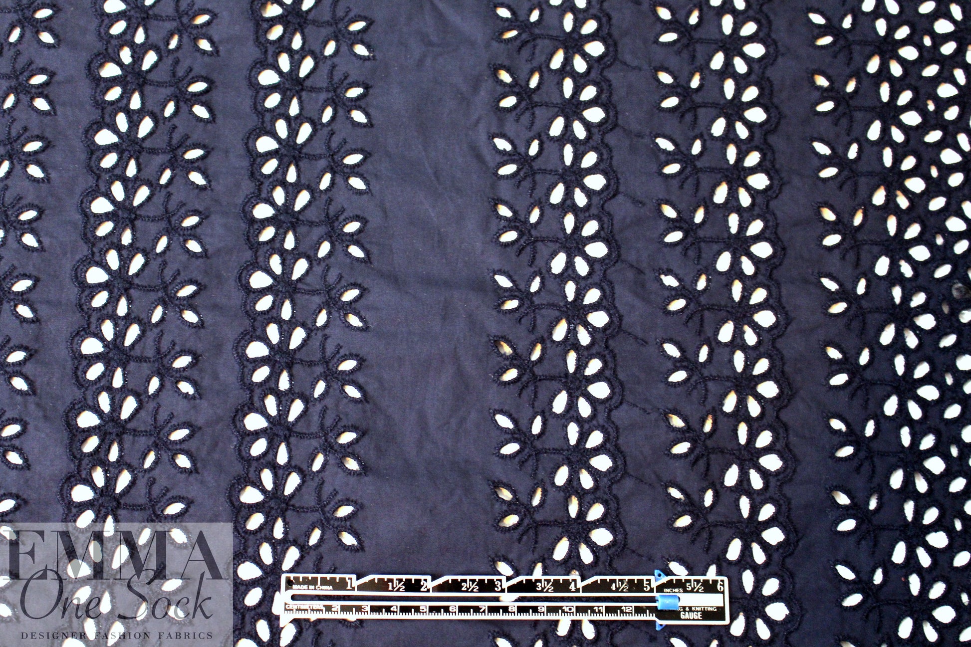 NY designer embroidered cotton eyelet lace - navy 1 yard