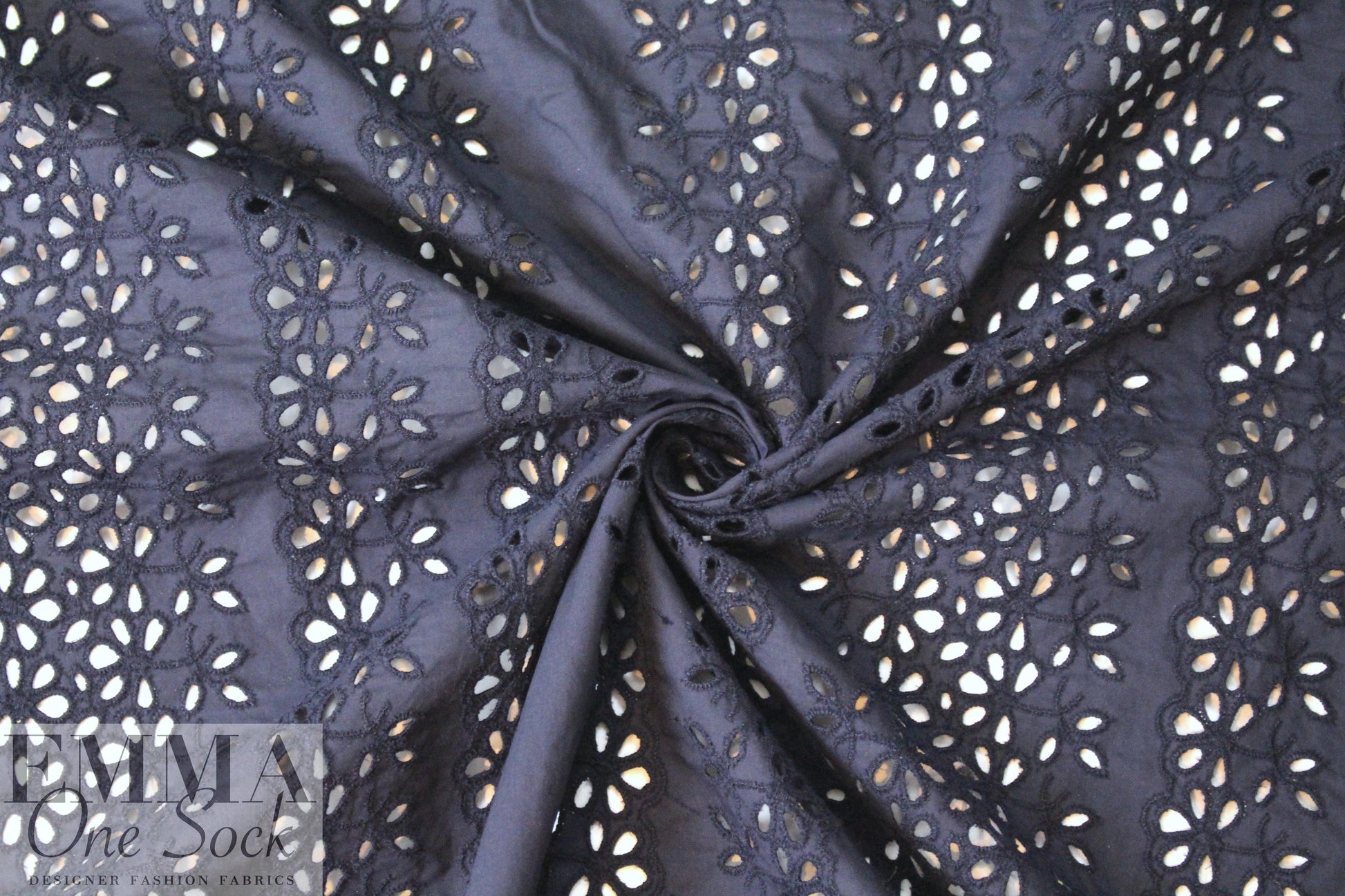 NY designer embroidered cotton eyelet lace - navy