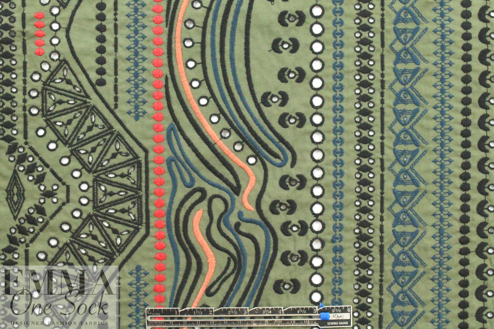 NY designer embroidered cotton woven - loden