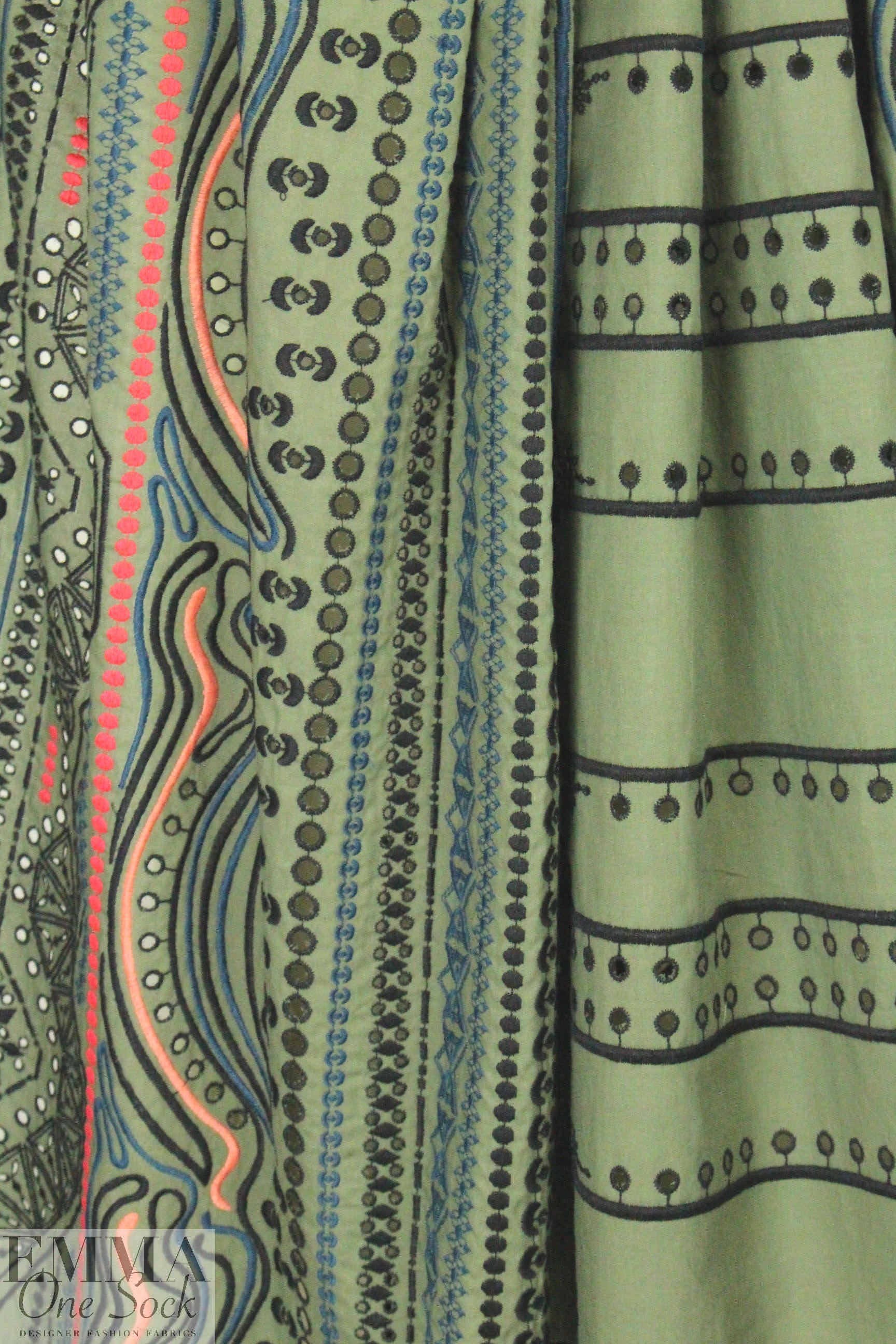 NY designer embroidered cotton woven - loden