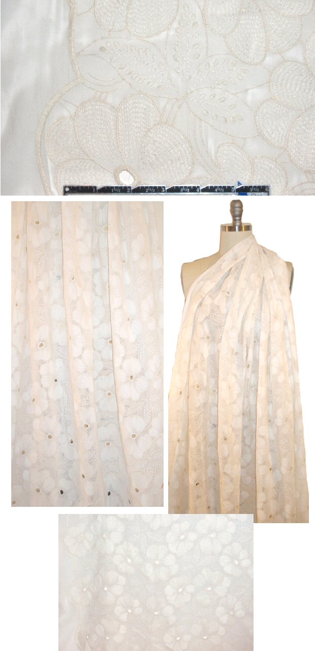 CA designer ivory floral embroidered eyelet sheer