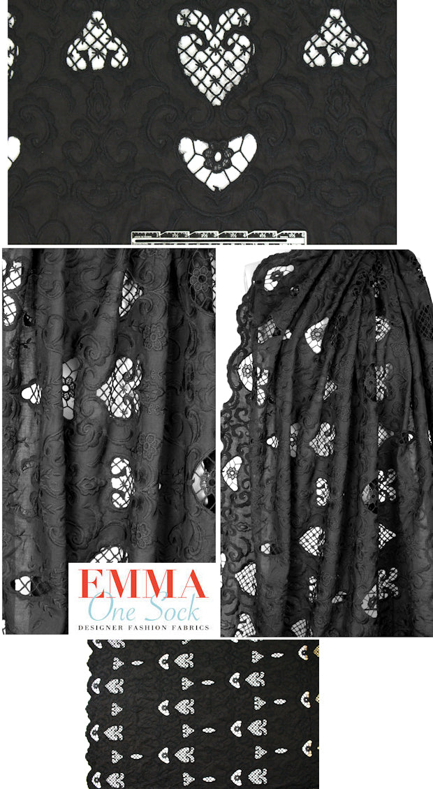 NY designer black embroidered lacey eyelet