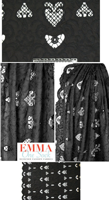 NY designer black embroidered lacey eyelet