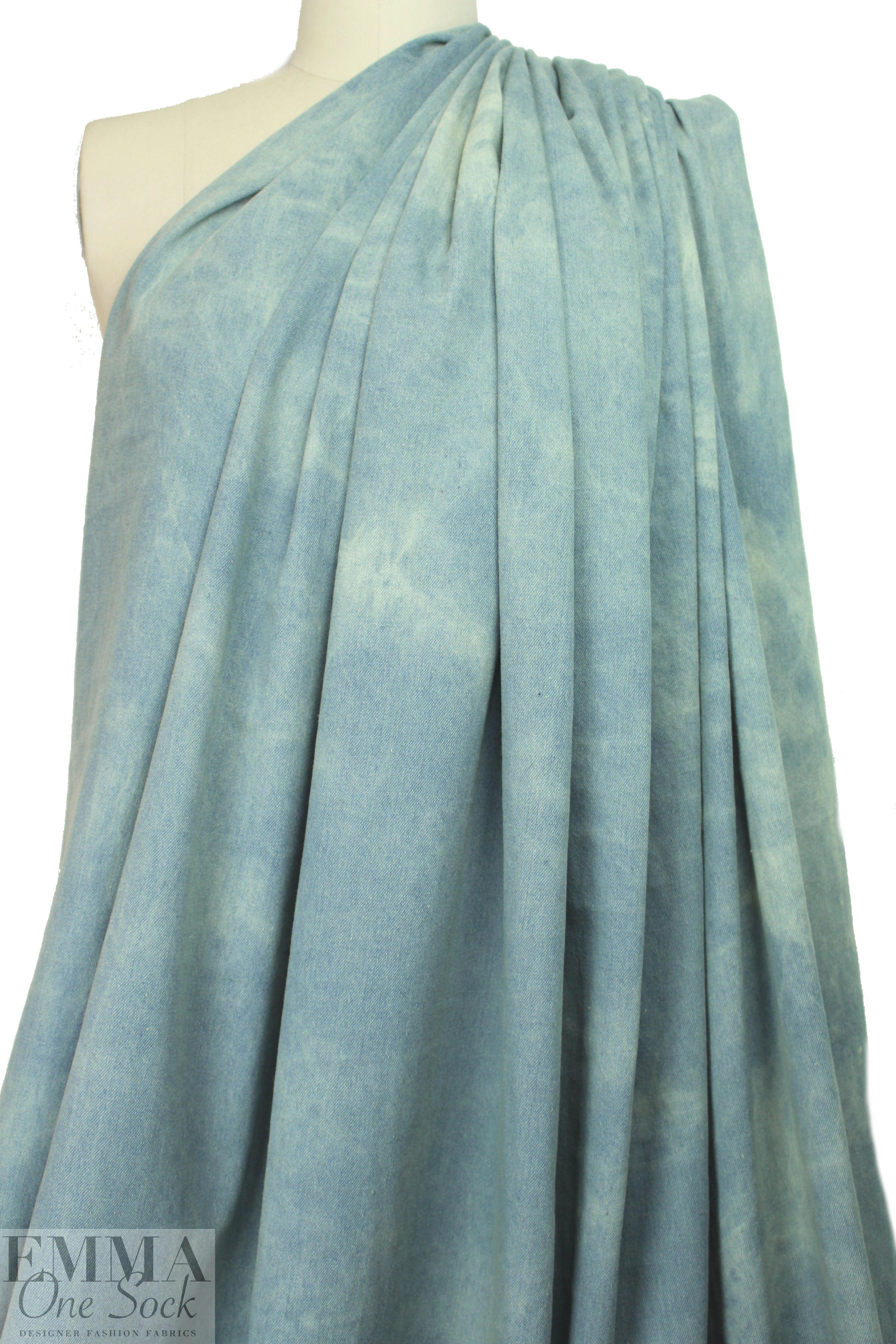 NY designer bleached blue tie dye cotton denim
