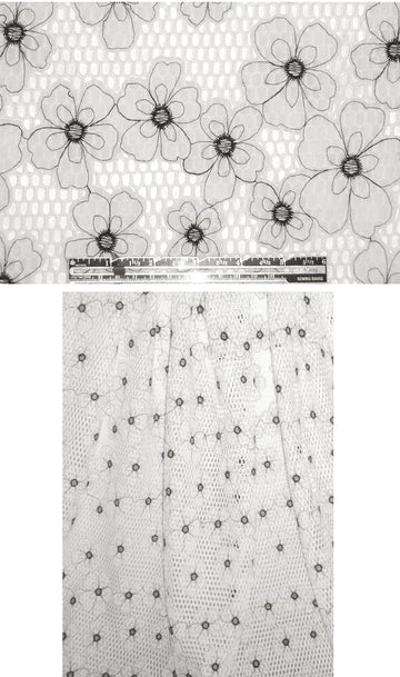floral applique' embroidered mesh - soft white/black