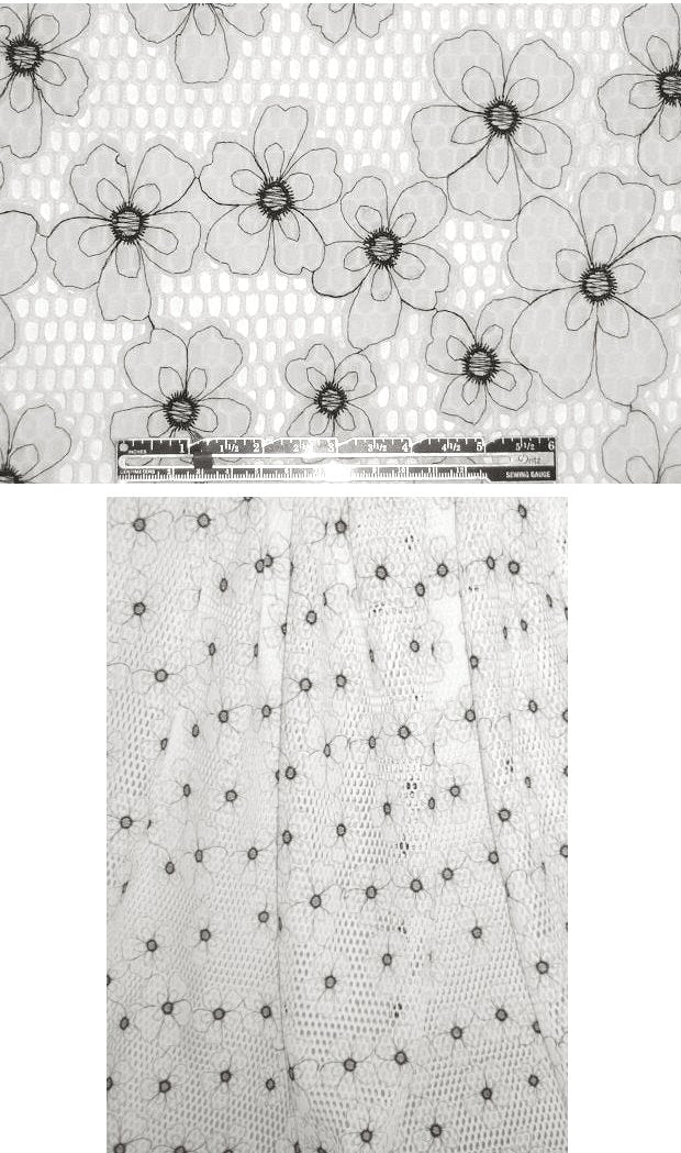 floral applique' embroidered mesh - soft white/black .80 yds