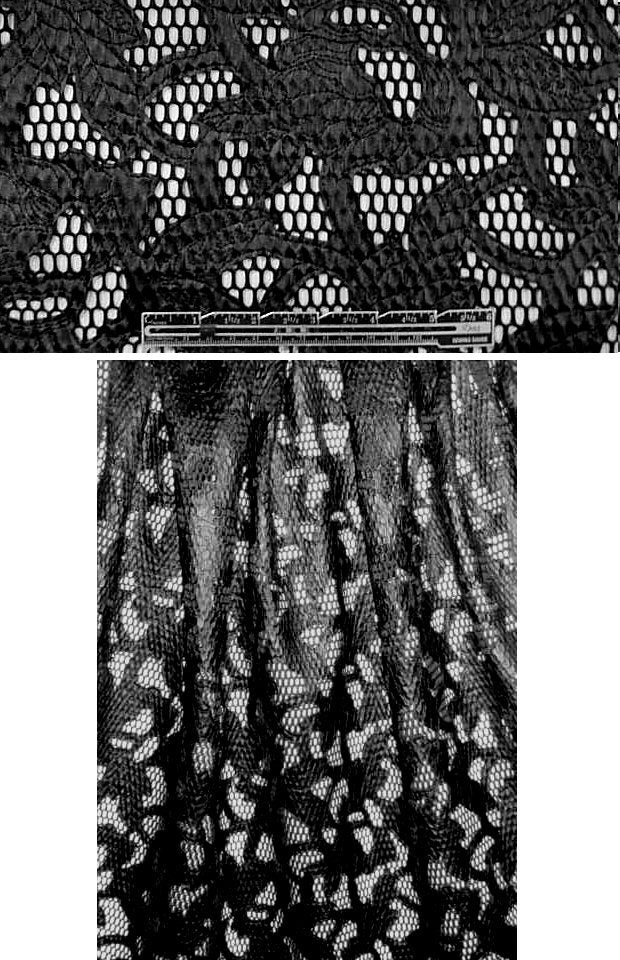 'leather look' applique' fancy mesh - jet black 1.5 yds