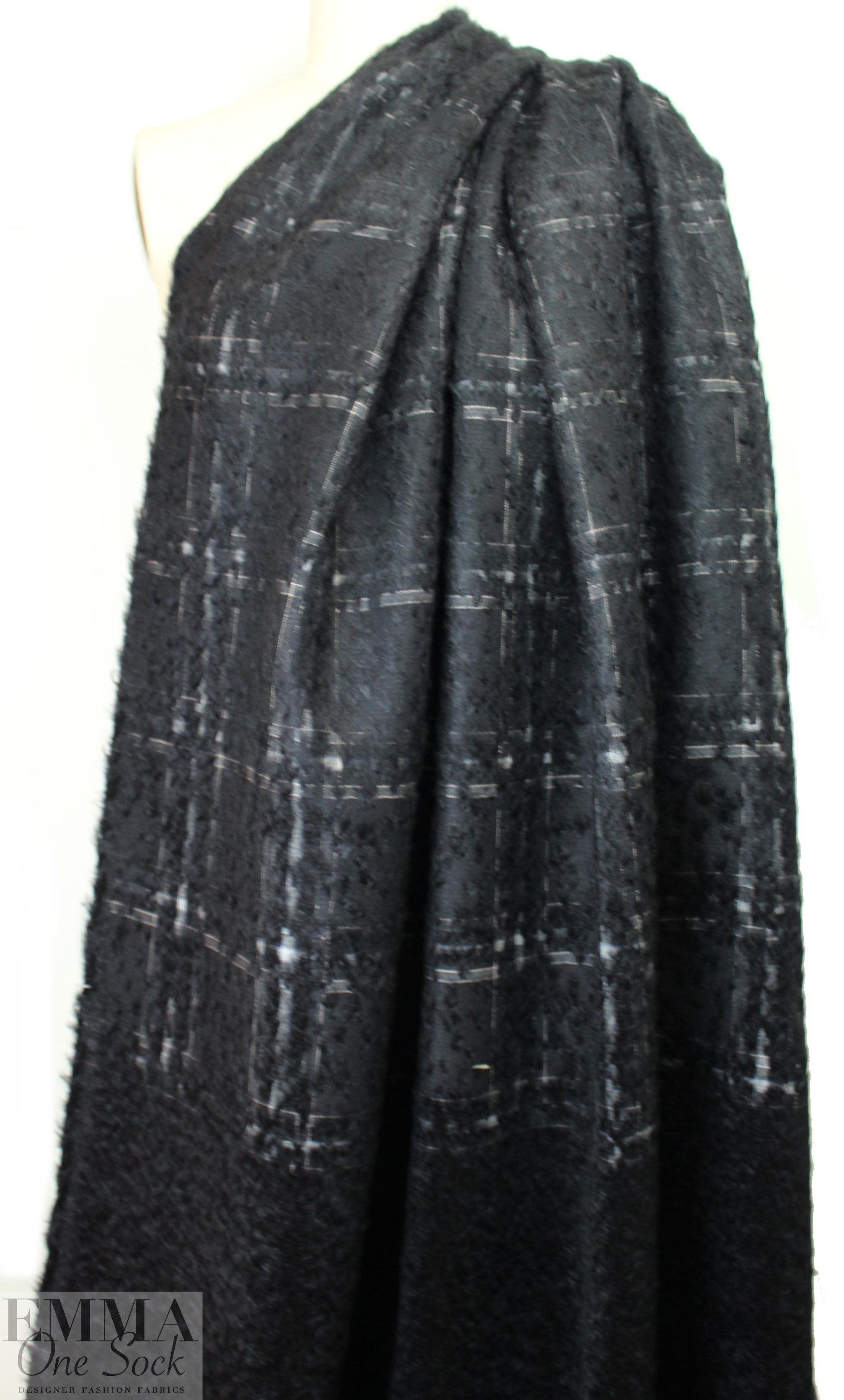 Italian fancy fur-infused plaid panel coating 2.75 yd