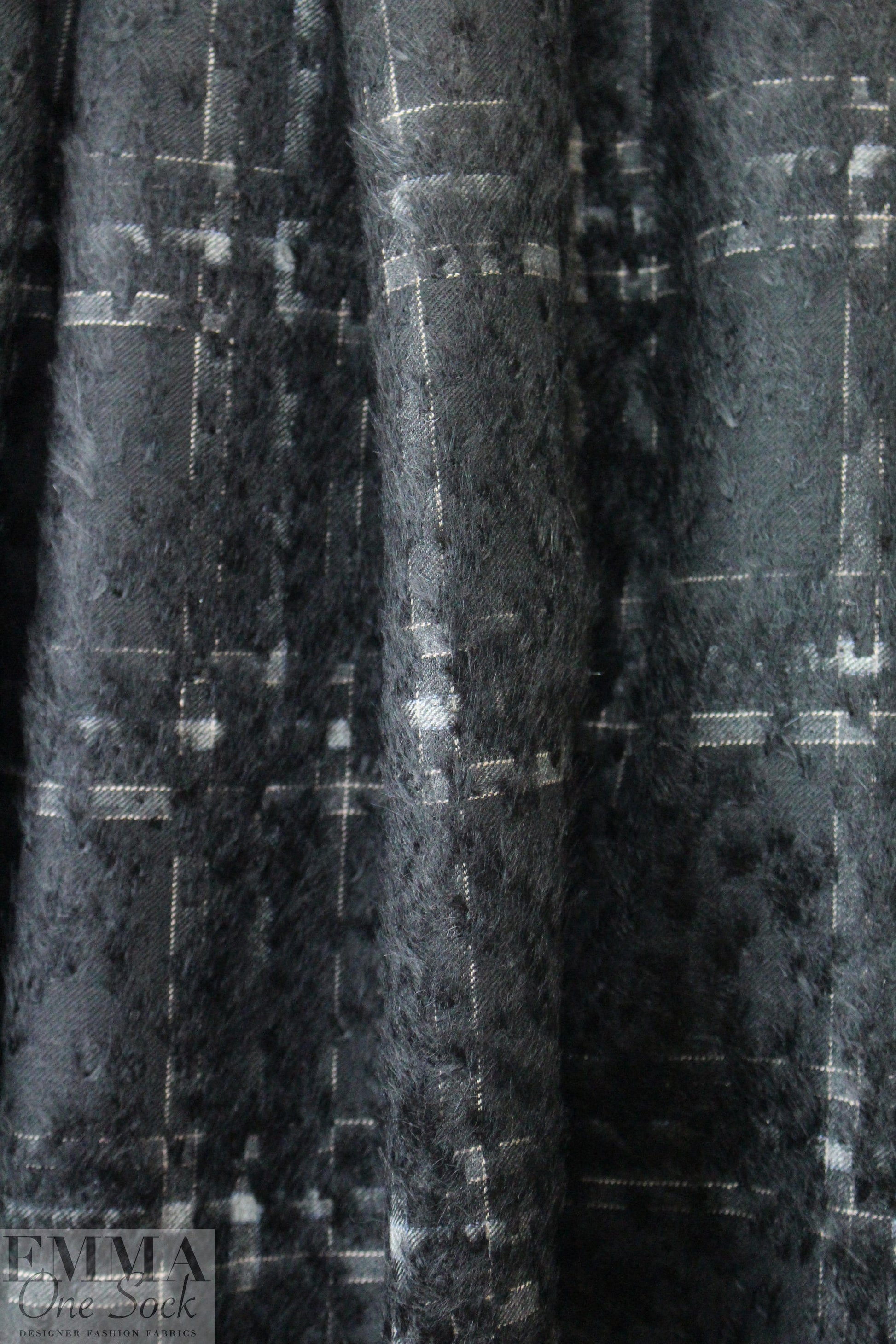 Italian fancy fur-infused plaid panel coating 2.75 yd