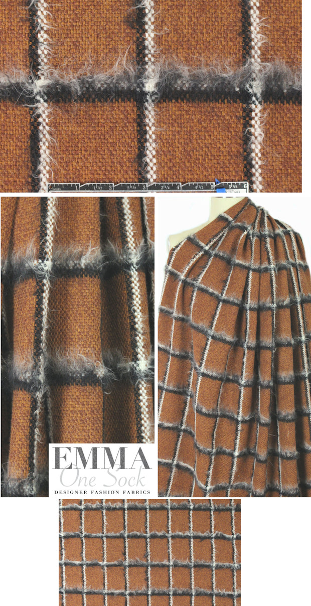 Italian rustic brown/b&w grid fancy stretch weave