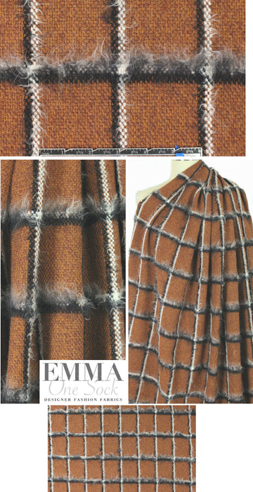 Italian rustic brown/b&w grid fancy stretch weave