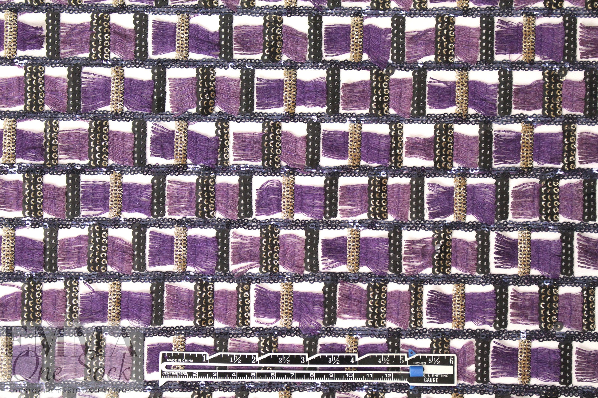 NY designer fringe/sequin embellished mesh knit - grape