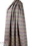NY designer gray crinkle stretch woven with colorful stripes