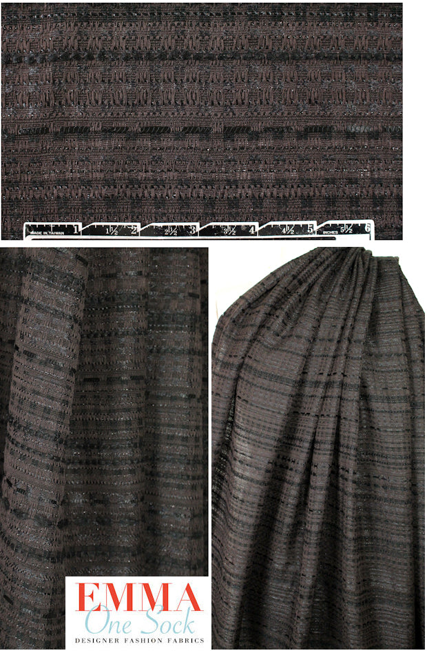 Italian fancy weave semi-sheer - black/chocolate