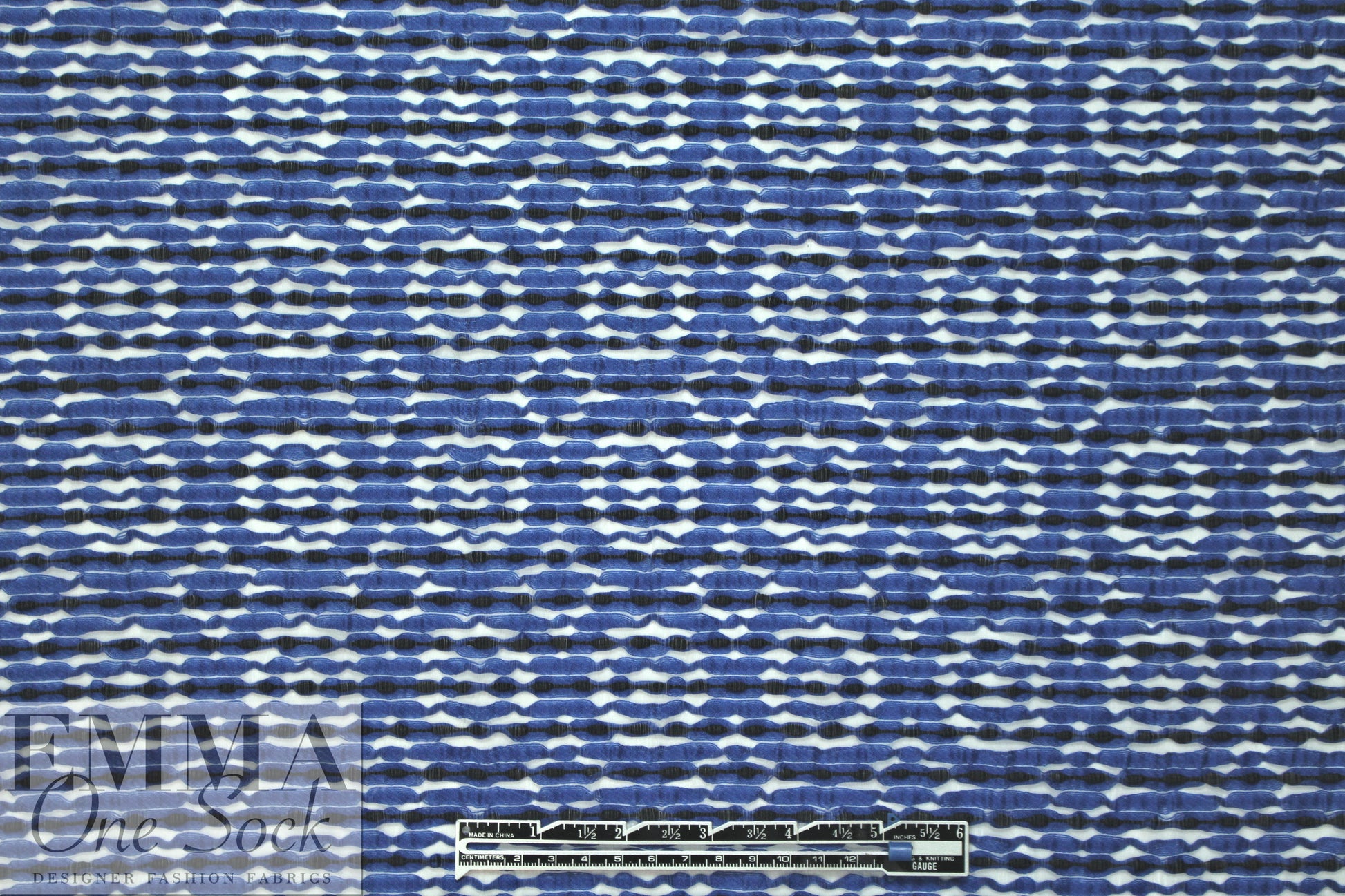 Italian cobalt/black/white graphic slatted weave
