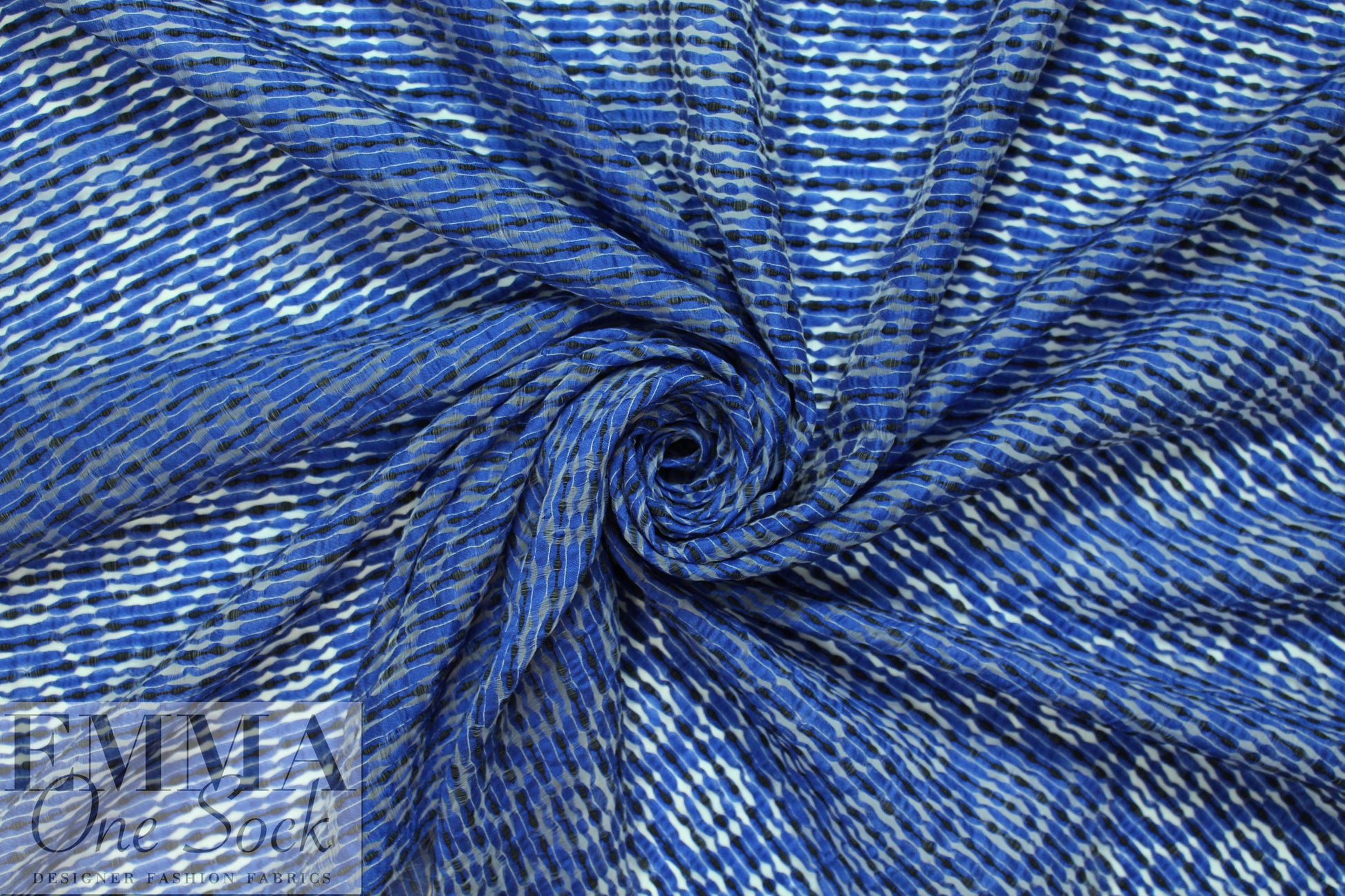 Italian cobalt/black/white graphic slatted weave