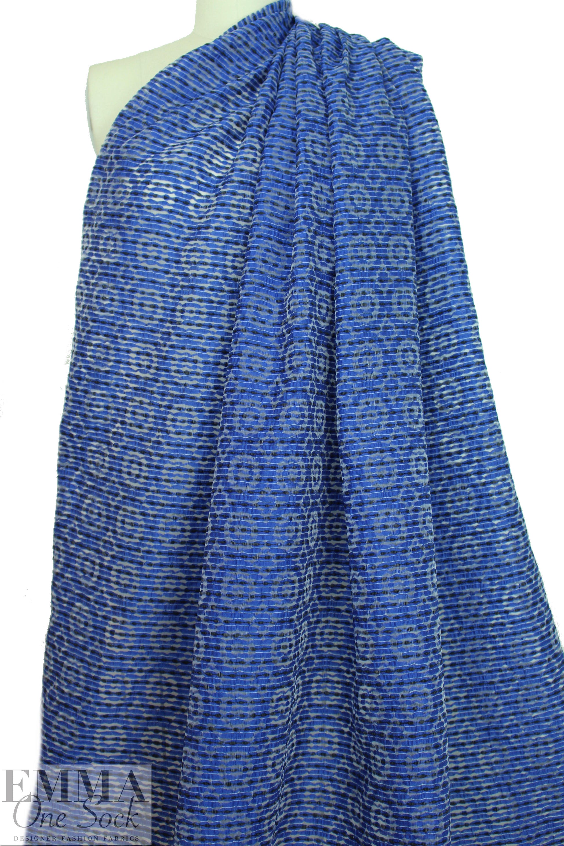 Italian cobalt/black/white graphic slatted weave