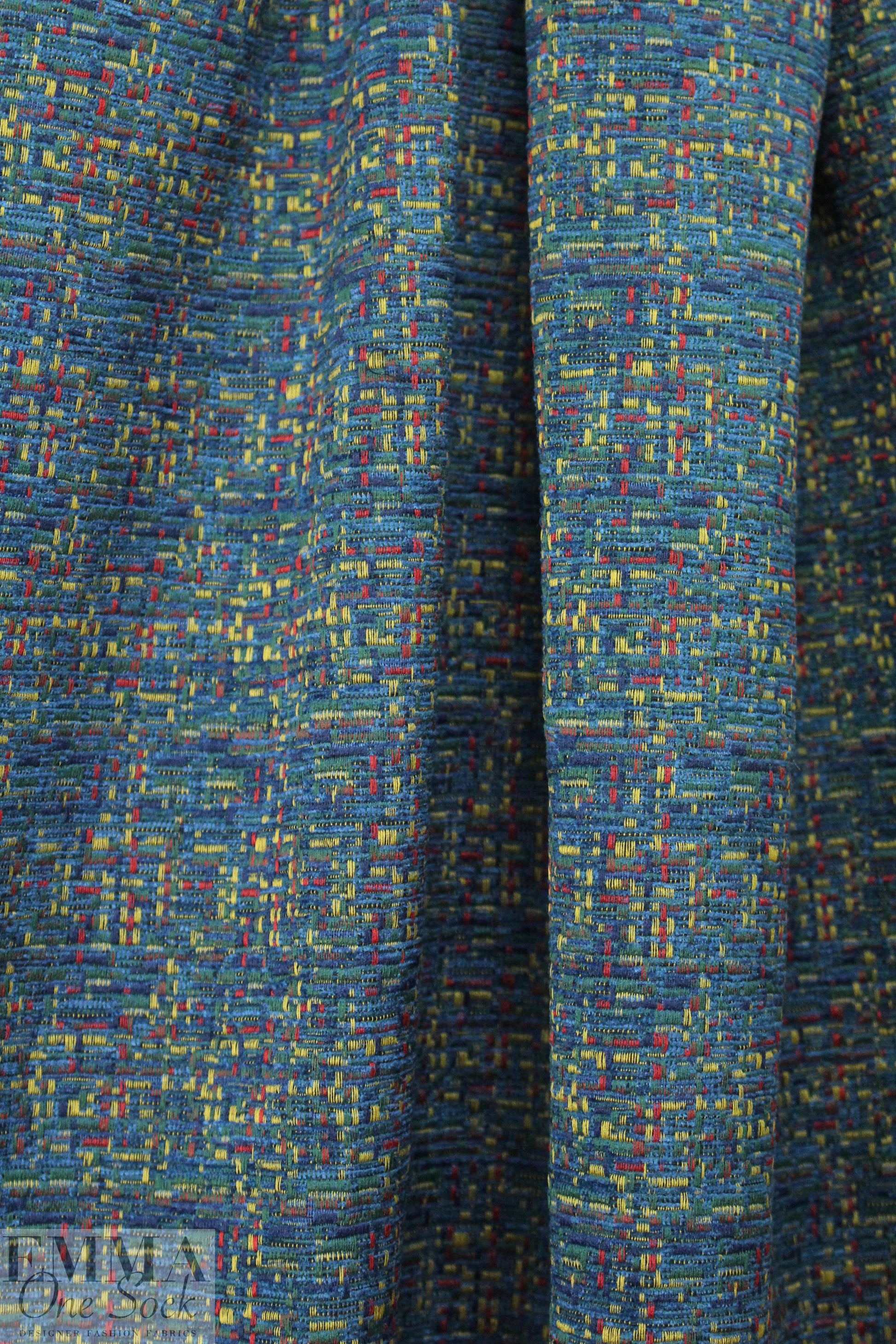 NY designer novelty weave cotton suiting - blue
