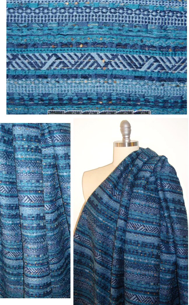 Italian blue tones textured stripey brocade