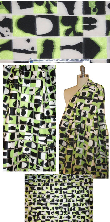 Italian black/white/lime graphic clipped jacquard