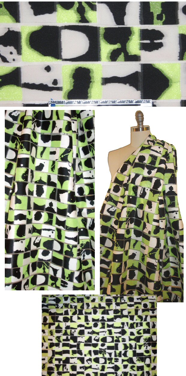 Italian black/white/lime graphic clipped jacquard  1 yard