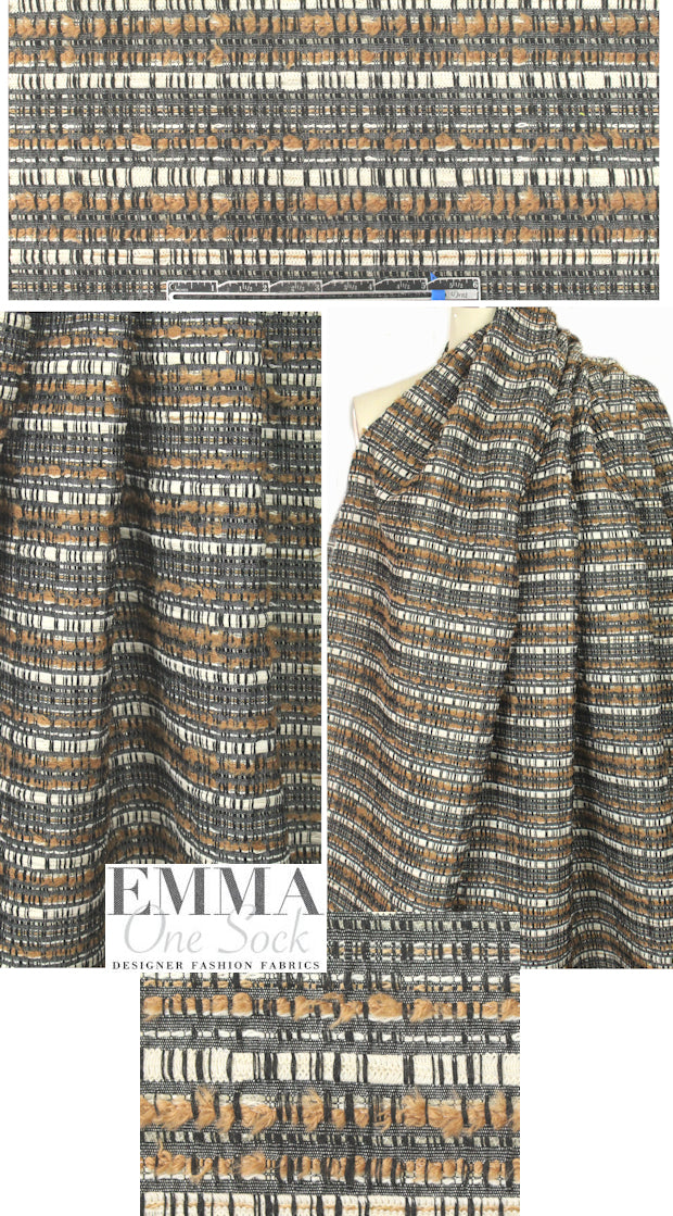 Italian fancy weave suiting - black/winter white/tan