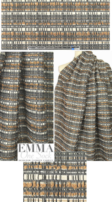 Italian fancy weave suiting - black/winter white/tan