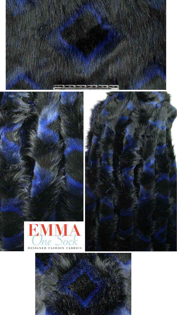 Tah@ri blue/black luxurious faux fur .75 yds