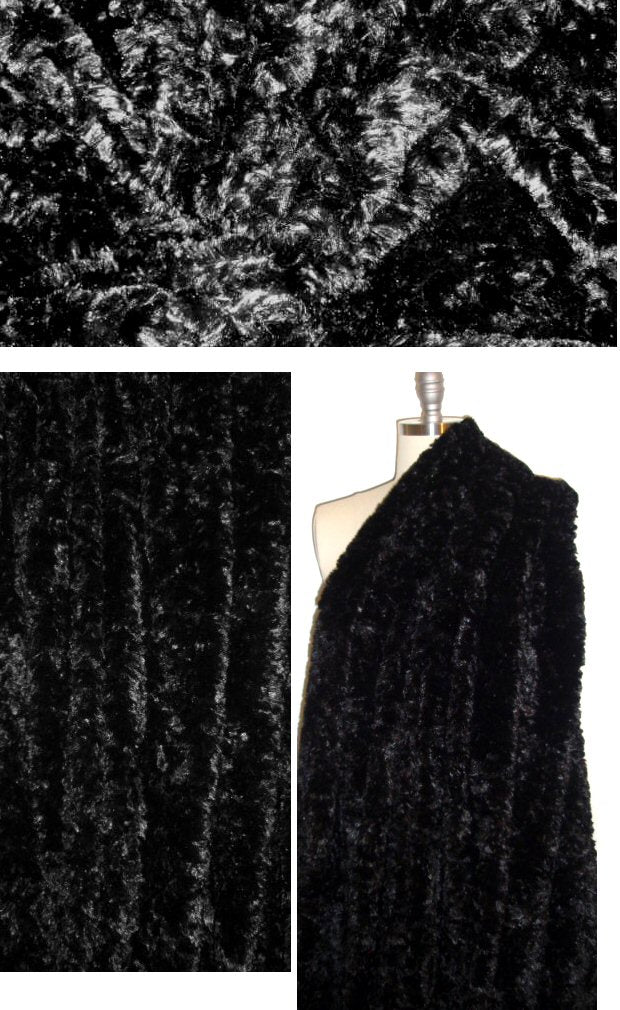 NY designer jet-black sculpted faux fur
