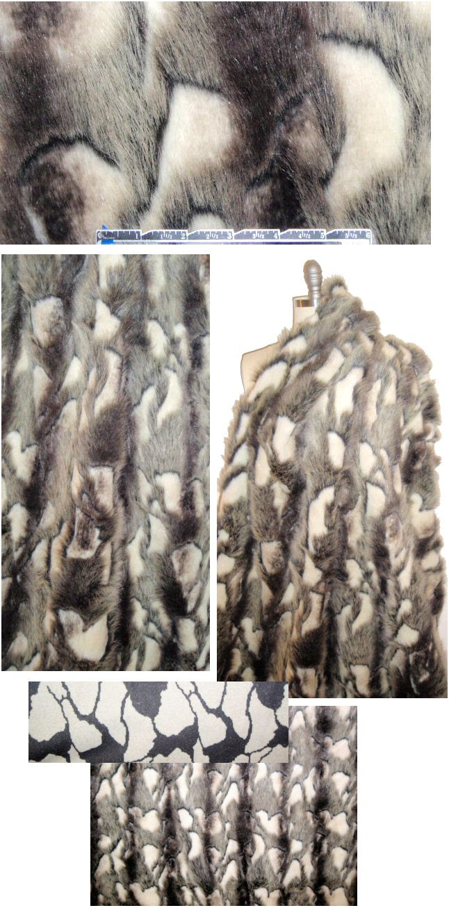 NY designer pewter/cream novelty sculpted faux fur 1.25 yd