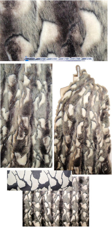 NY designer pewter/cream novelty sculpted faux fur 1.3 yds