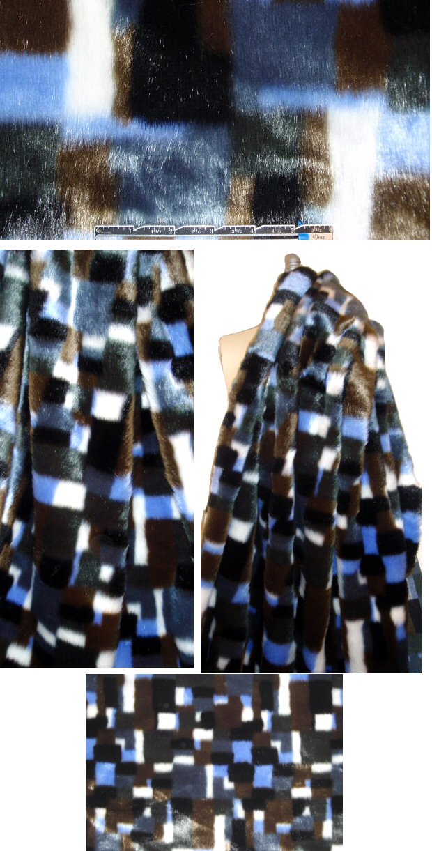 NY designer boxy geometric faux fur - blue/mink .5 yds