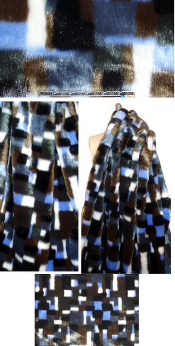 NY designer boxy geometric faux fur - blue/mink .5 yds