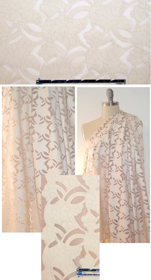 NY designer faux leather applique' mesh - light nude