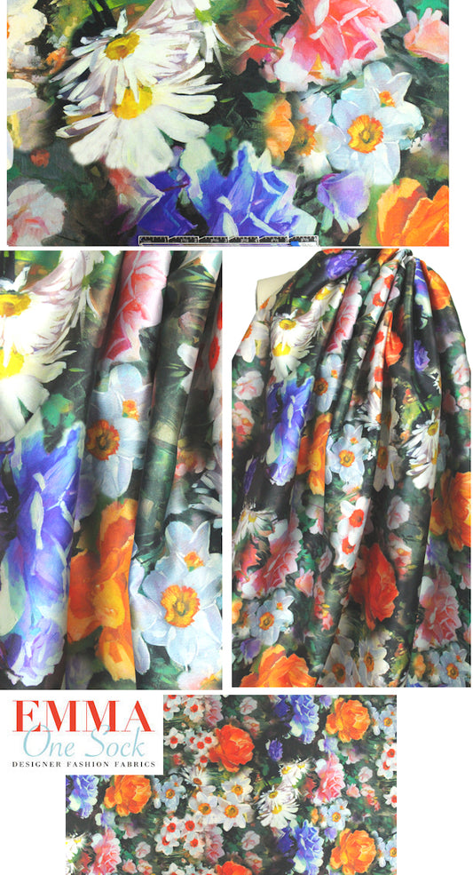 spring bouquet printed faux-wool/silk woven