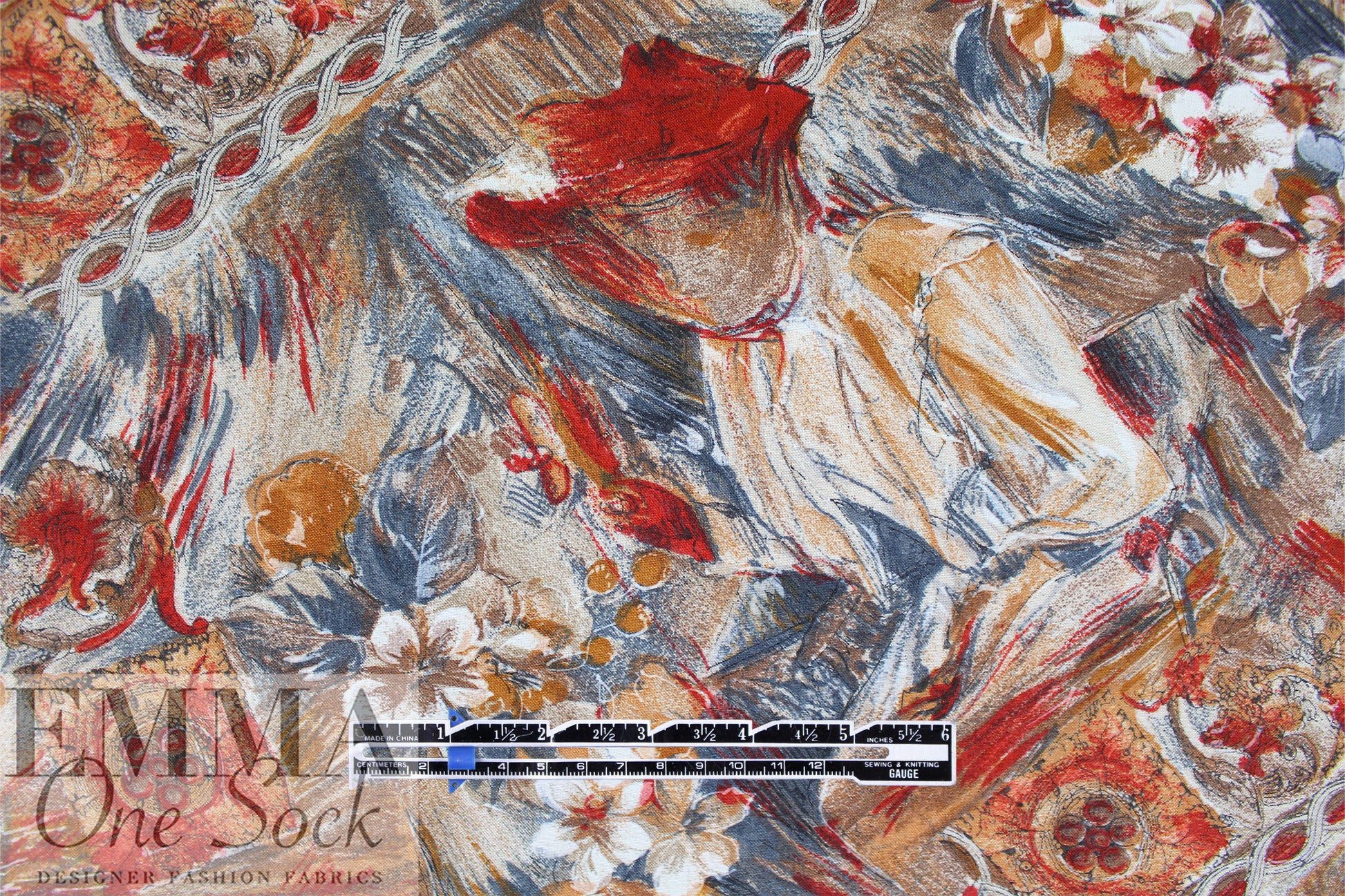 Italian 'figure with flowers' viscose 'flannel' woven 1.375 yd