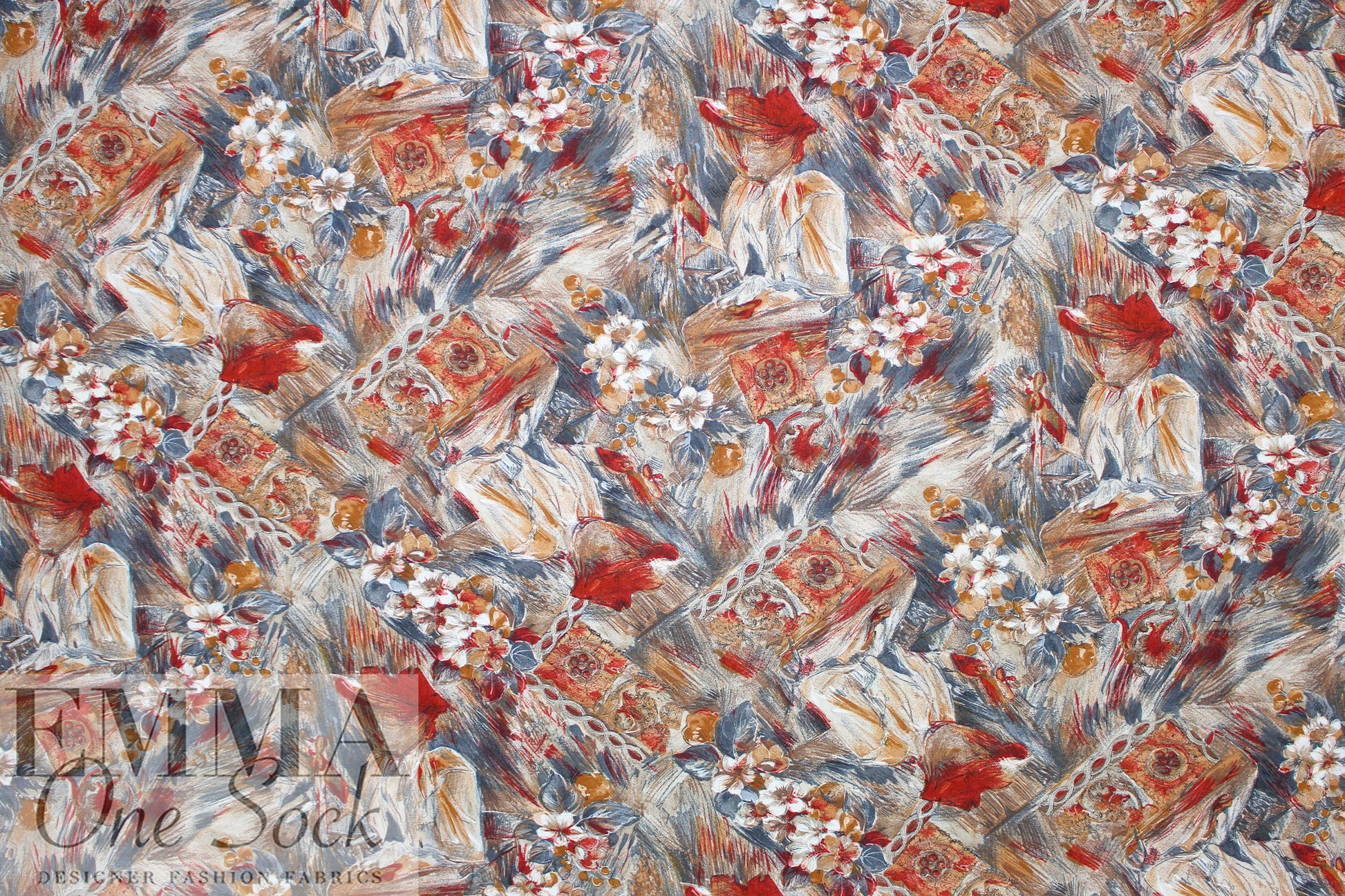 Italian 'figure with flowers' viscose 'flannel' woven 1 yard