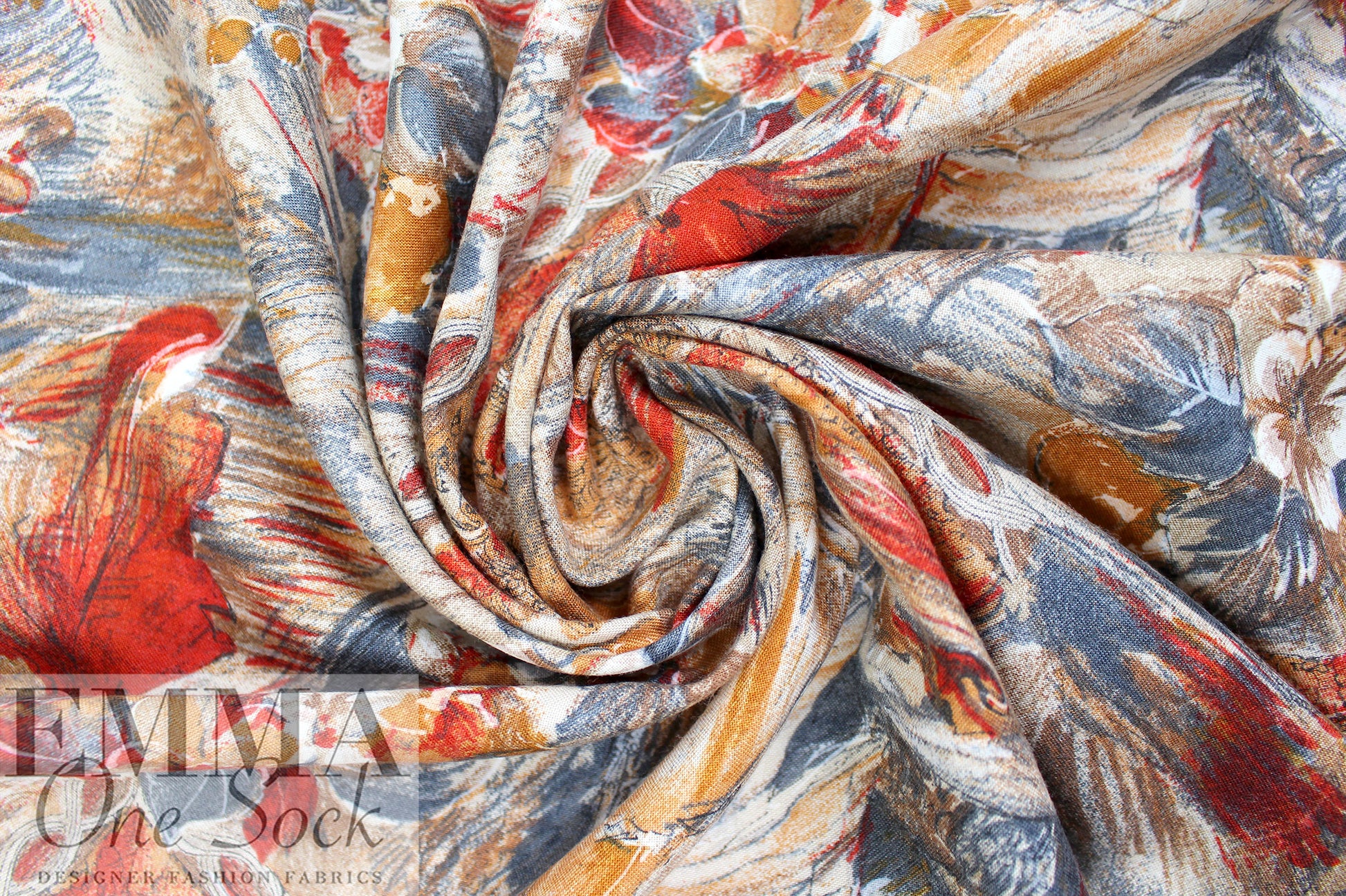 Italian 'figure with flowers' viscose 'flannel' woven 1 yard