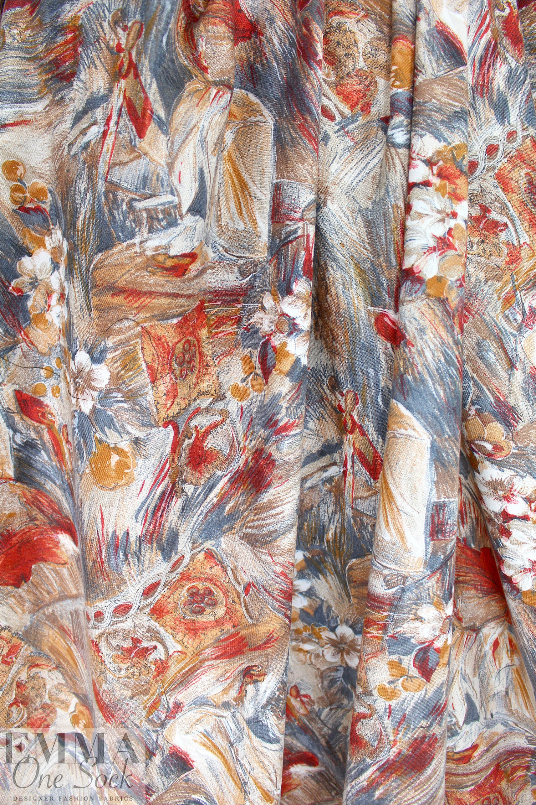 Italian 'figure with flowers' viscose 'flannel' woven 1.375 yd