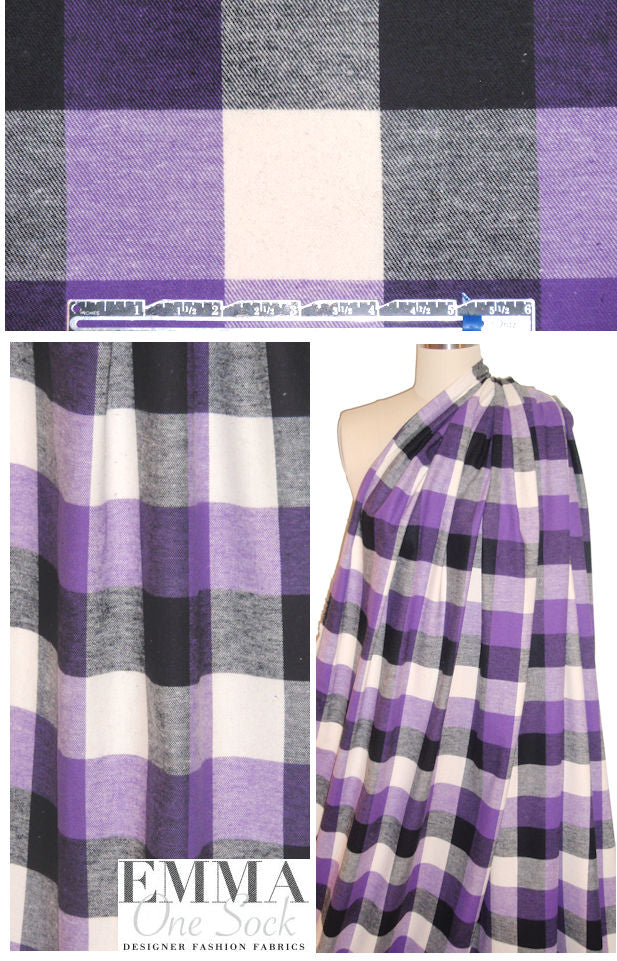 CA designer yarn dyed purple plaid cotton flannel