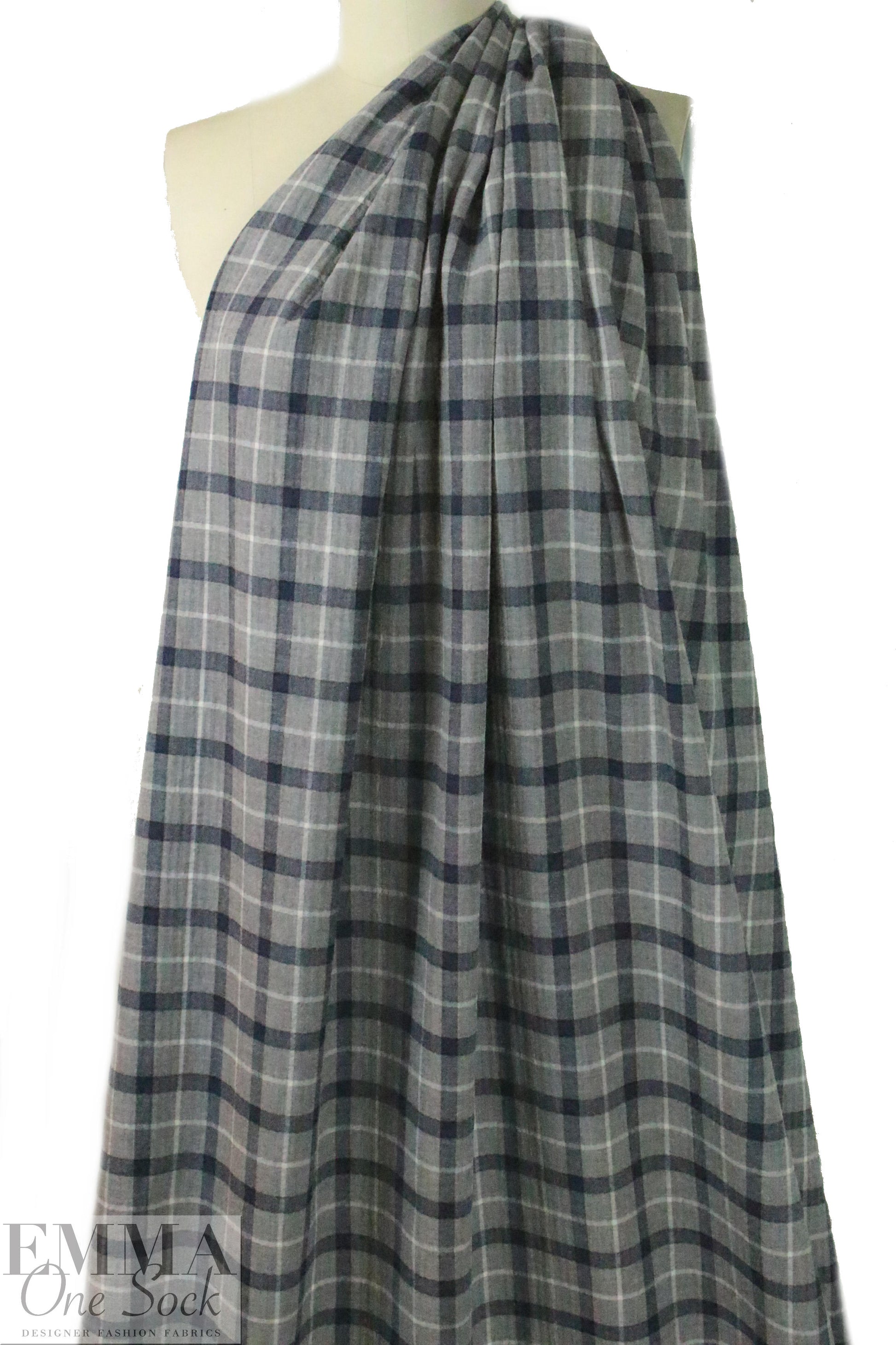 CA designer yarn-dye cotton plaid flannel - navy/gray