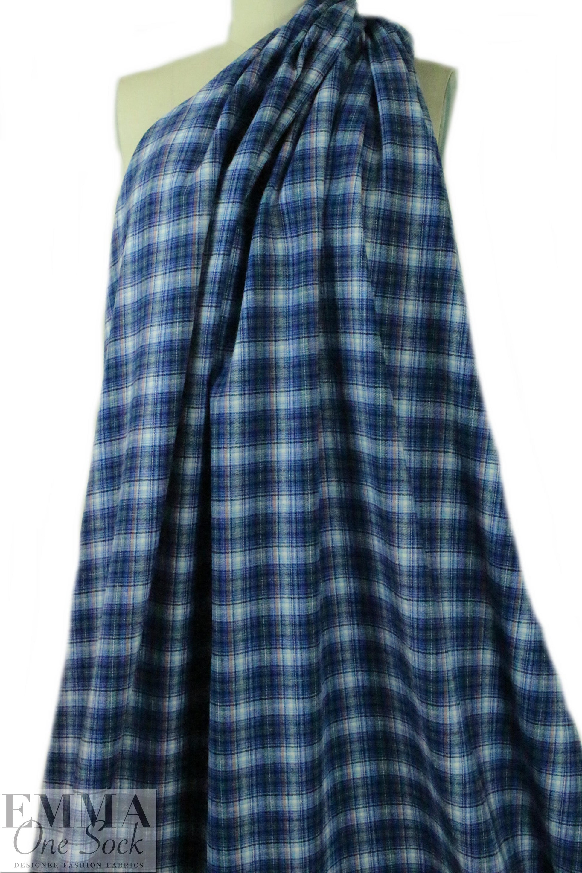 CA designer yarn-dye cotton plaid flannel - blue/spruce