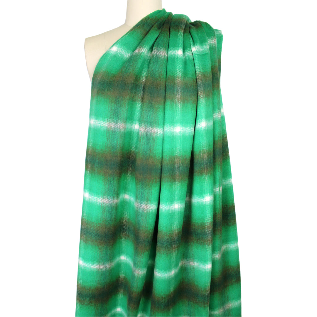 Italian cotton blend brushed twill plaid coating - wintergreen/peat/white 2.125 yd