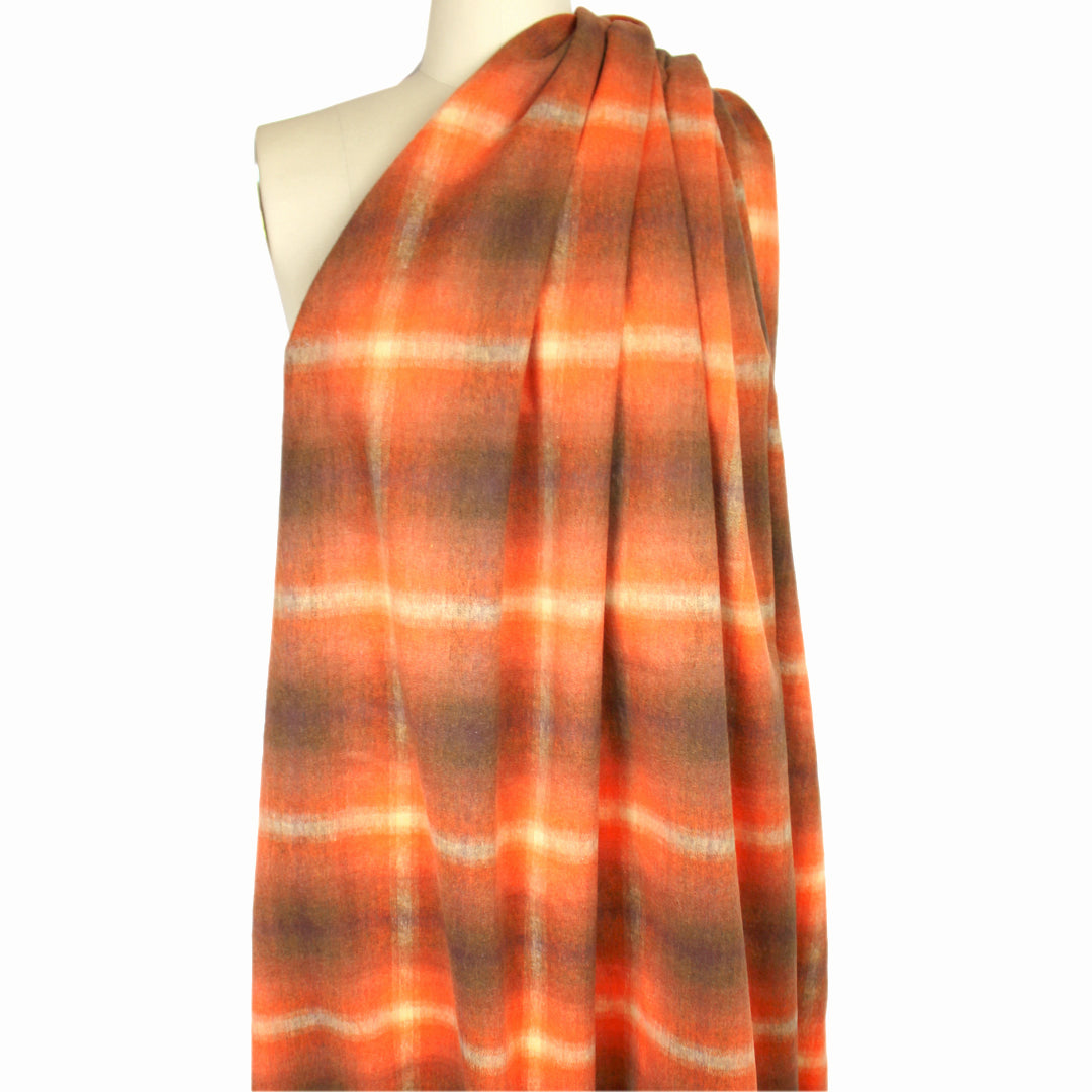 Italian cotton blend brushed twill plaid coating - daylily/cardamom 3 yd